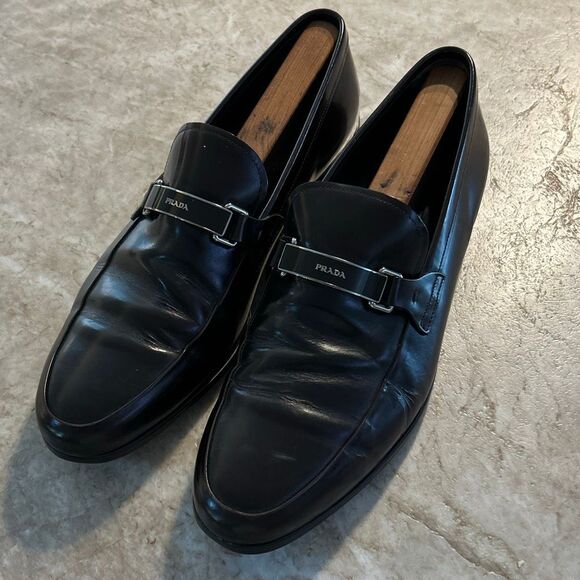 PRADA Leather Logo Loafer Slipper Dress Shoes US 10